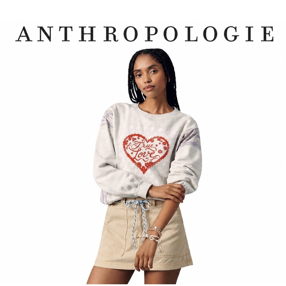 Anthropologie Gray True Love Heart Sweatshirt